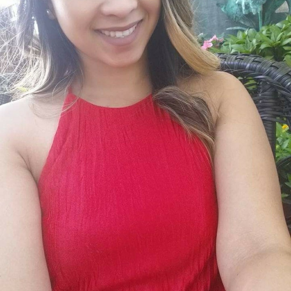Red silk ruffled dress
